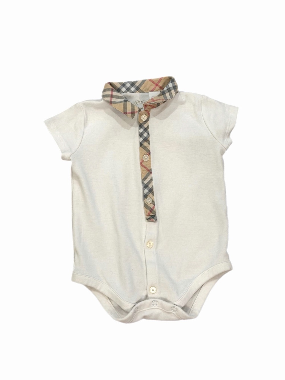 Burberry White Baby Onesie with Signature Check Trim